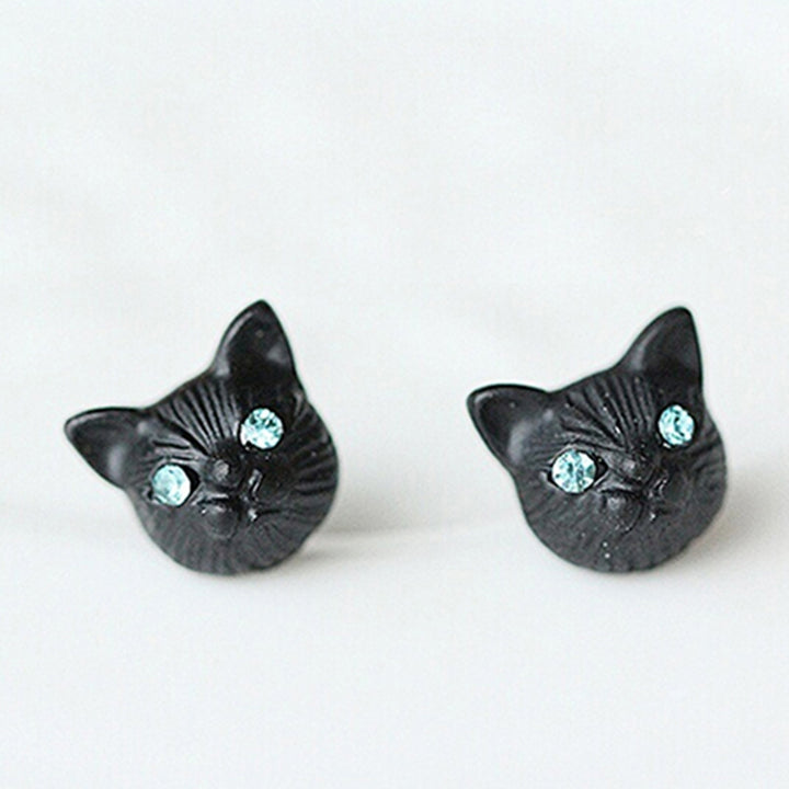 1 Pair Women Cute Cats Head Rhinestones Inlaid Ear Studs Earrings for Party Club Image 12