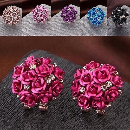 Women Fashion Elegant Inlaid Rhinestone Blooming Rose Flower Ear Studs Earrings Image 1