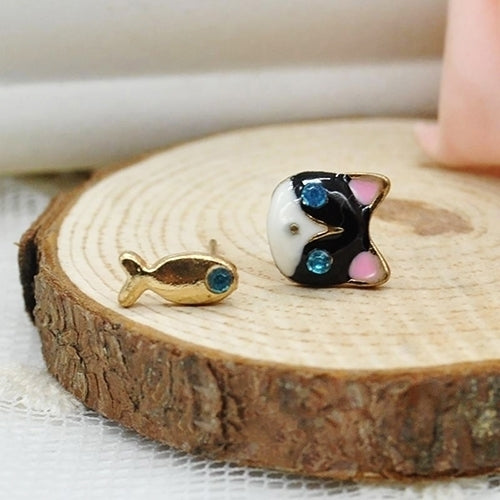 1 Pair Korean Women Cute Cat Fish Rhinestone Stud Earrings Fashion Jewelry Image 6