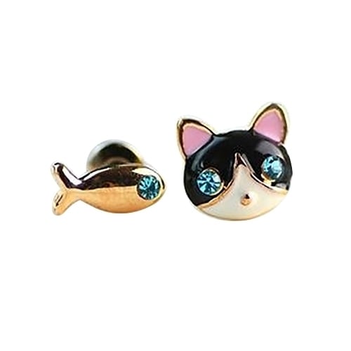1 Pair Korean Women Cute Cat Fish Rhinestone Stud Earrings Fashion Jewelry Image 8