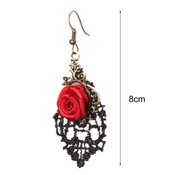 1 Pair Women Fashion Lace Red Rose Hollow Dangle Hook Earrings Jewelry Gift Image 4
