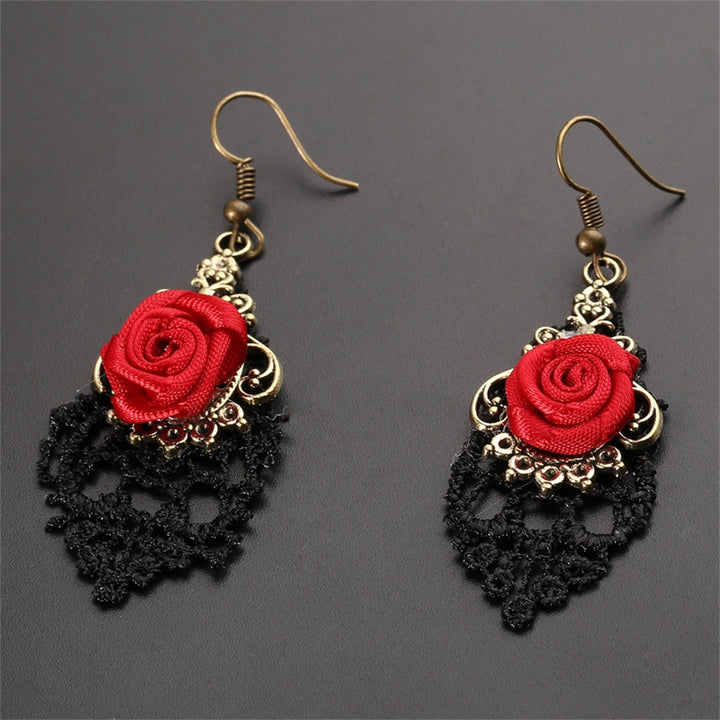 1 Pair Women Fashion Lace Red Rose Hollow Dangle Hook Earrings Jewelry Gift Image 7