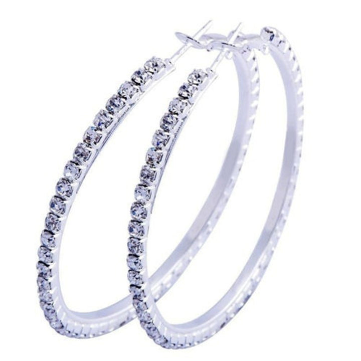 Elegant Wedding Bridal Women Large Hoop Circle Shiny Rhinestones Stud Earrings Image 4