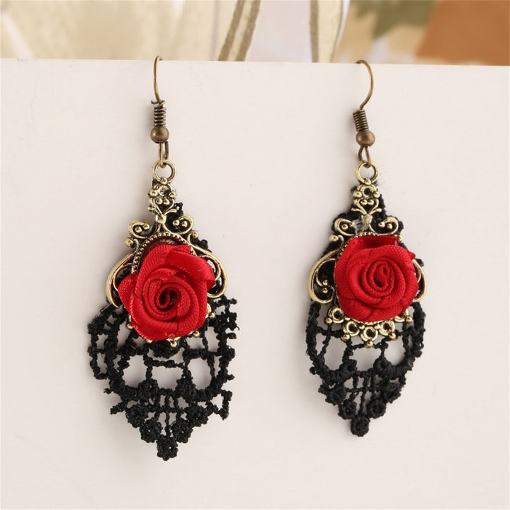 1 Pair Women Fashion Lace Red Rose Hollow Dangle Hook Earrings Jewelry Gift Image 8
