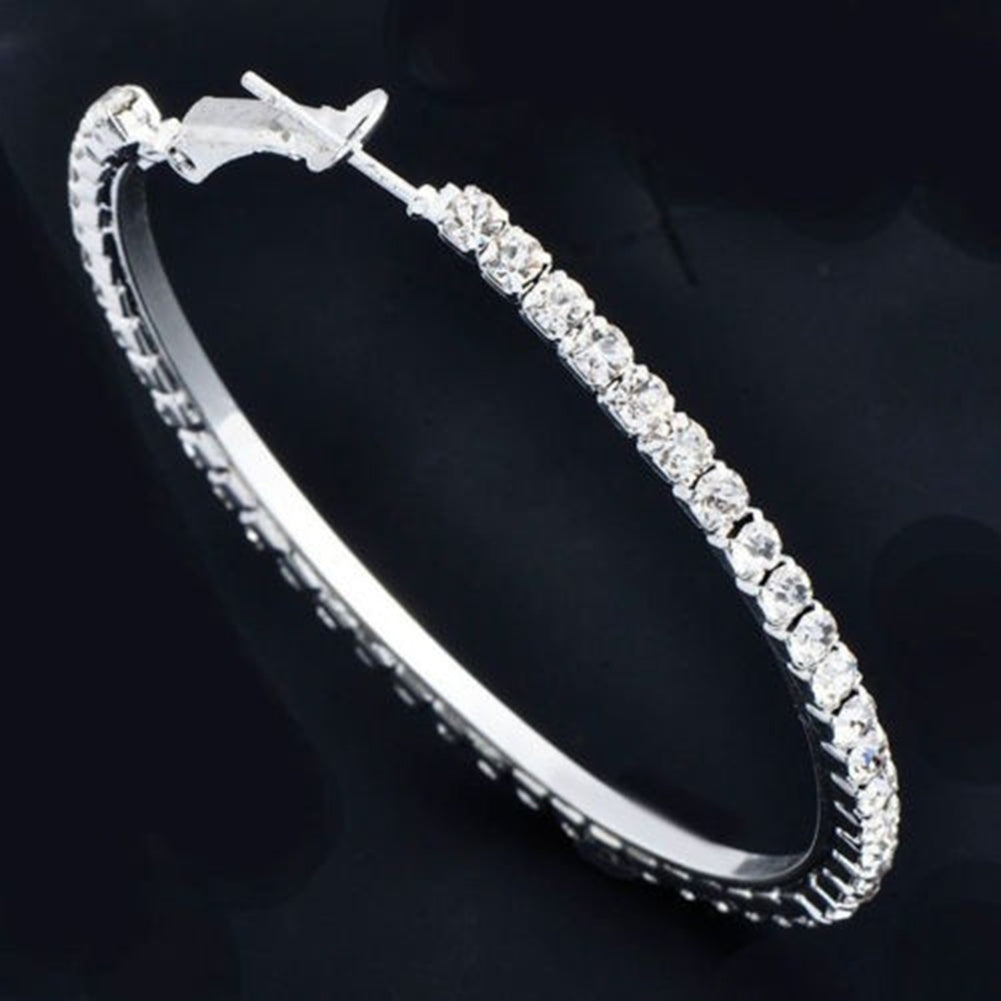 Elegant Wedding Bridal Women Large Hoop Circle Shiny Rhinestones Stud Earrings Image 4