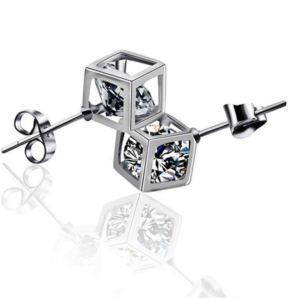 Bridal Silver Plated Square Magic Cube CZ Stud Earrings Women Jewelry Charm Gifts Image 1