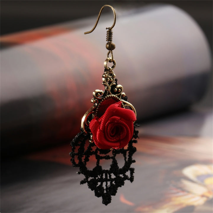 1 Pair Women Fashion Lace Red Rose Hollow Dangle Hook Earrings Jewelry Gift Image 9