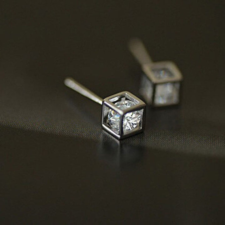 Bridal Silver Plated Square Magic Cube CZ Stud Earrings Women Jewelry Charm Gifts Image 3