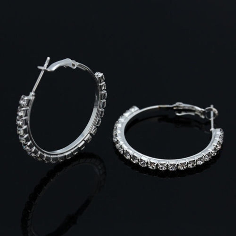 Elegant Wedding Bridal Women Large Hoop Circle Shiny Rhinestones Stud Earrings Image 7