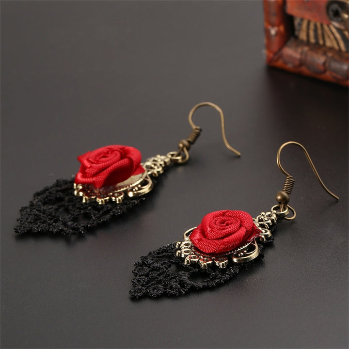 1 Pair Women Fashion Lace Red Rose Hollow Dangle Hook Earrings Jewelry Gift Image 10