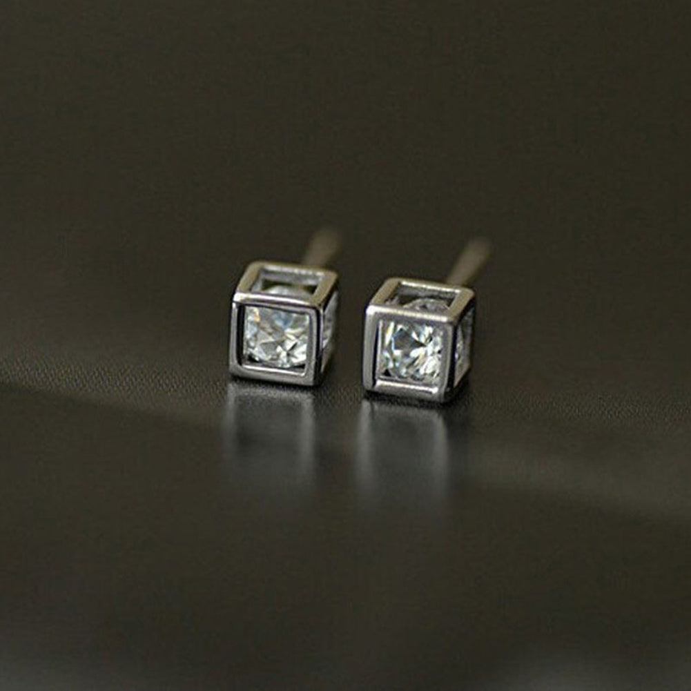 Bridal Silver Plated Square Magic Cube CZ Stud Earrings Women Jewelry Charm Gifts Image 4