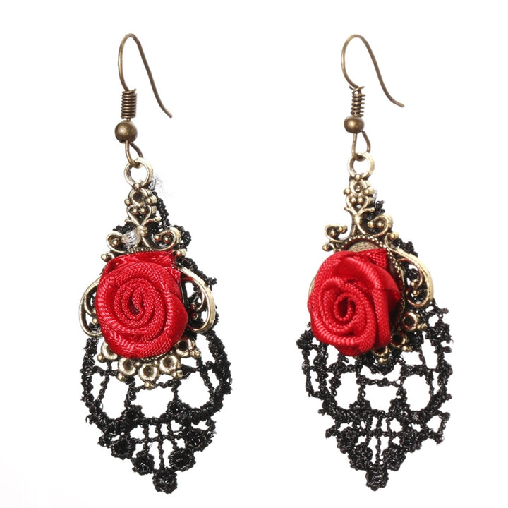 1 Pair Women Fashion Lace Red Rose Hollow Dangle Hook Earrings Jewelry Gift Image 11