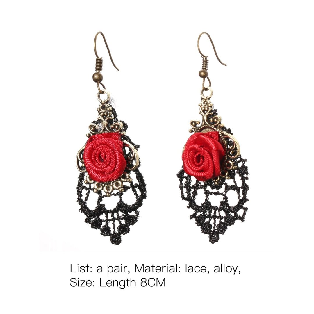 1 Pair Women Fashion Lace Red Rose Hollow Dangle Hook Earrings Jewelry Gift Image 12