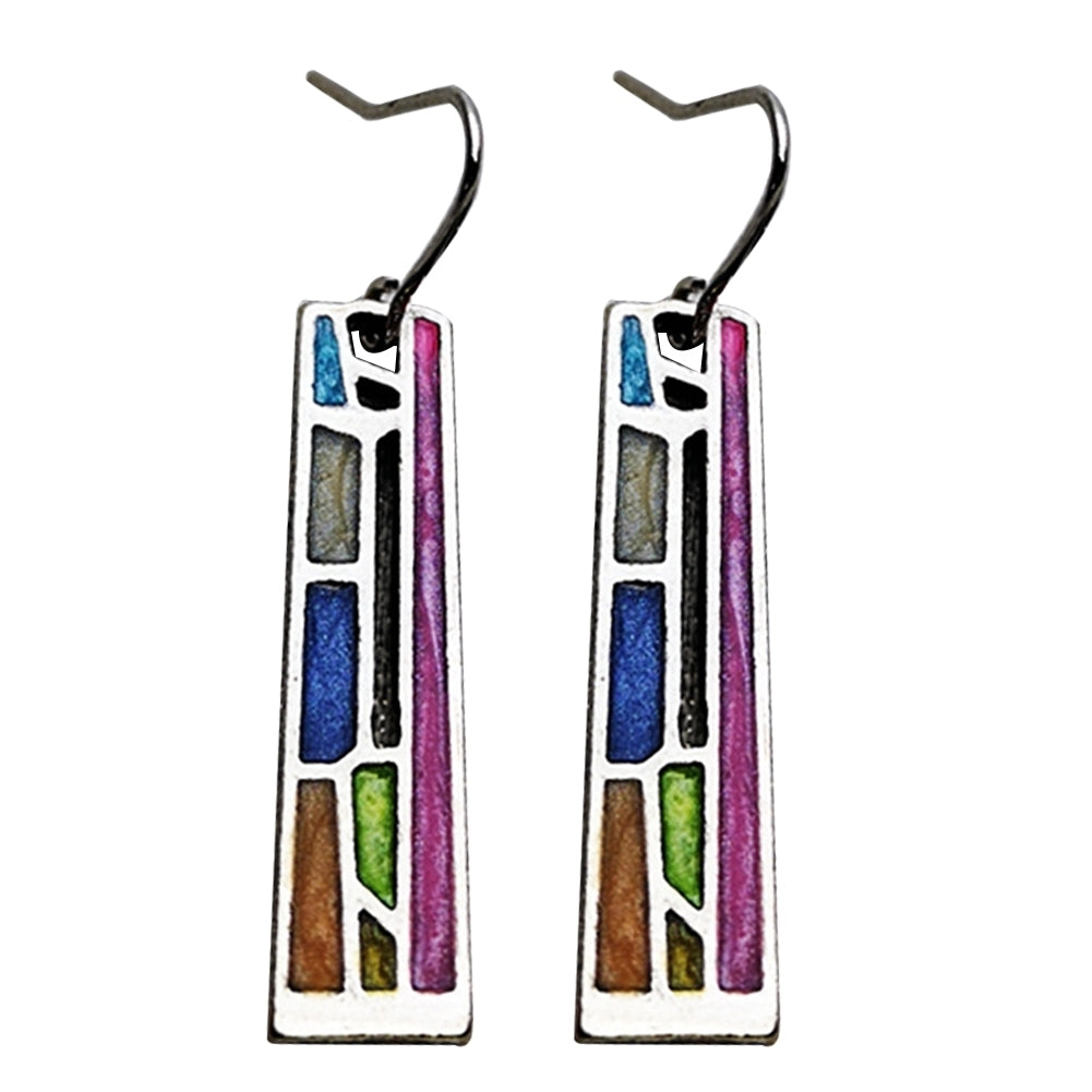 Party Fashion Colorful Hollow Out Rectangle Pendant Women Hook Earrings Jewelry Image 1