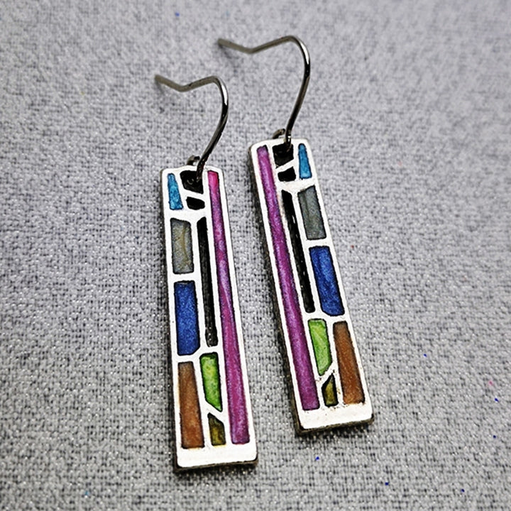 Party Fashion Colorful Hollow Out Rectangle Pendant Women Hook Earrings Jewelry Image 3