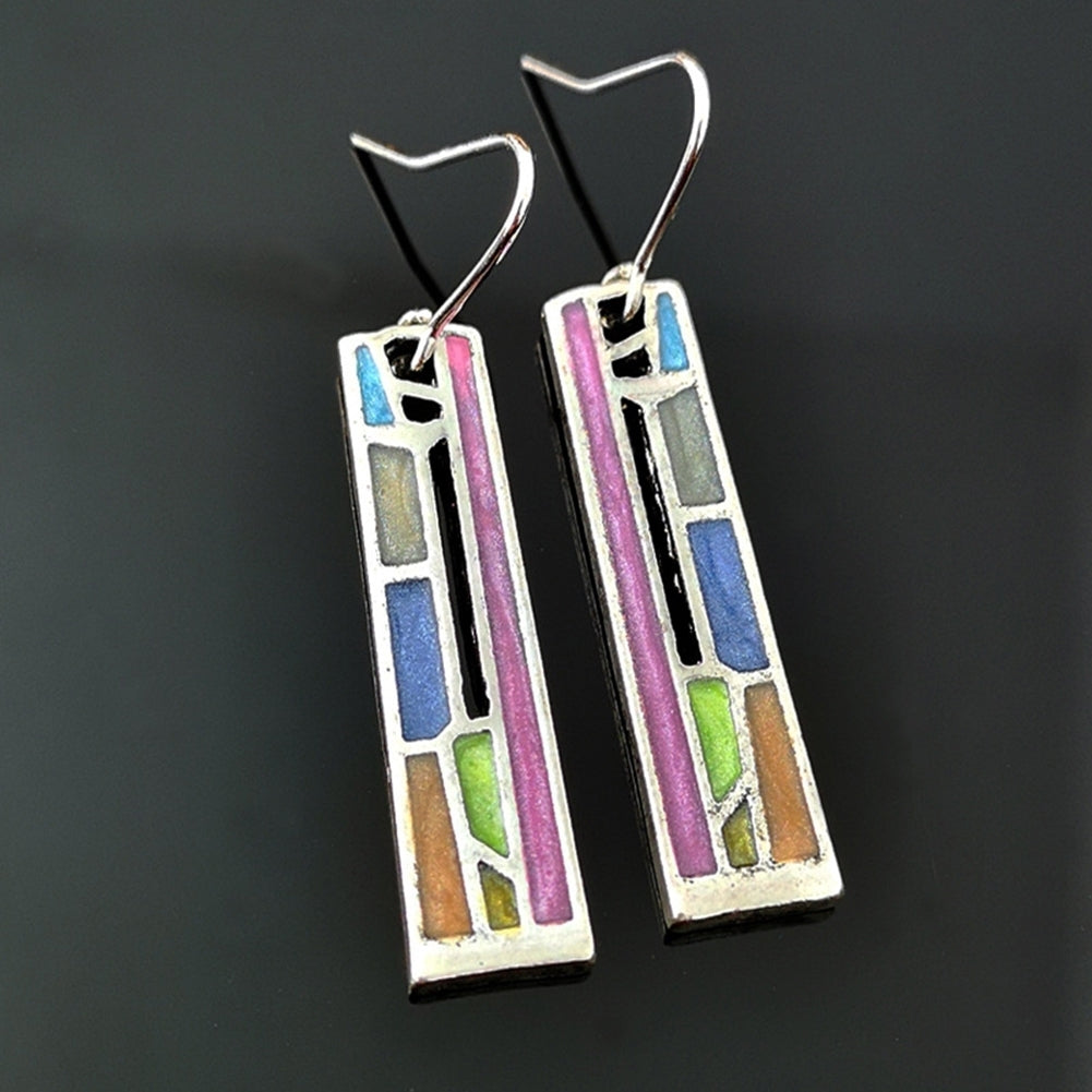 Party Fashion Colorful Hollow Out Rectangle Pendant Women Hook Earrings Jewelry Image 4