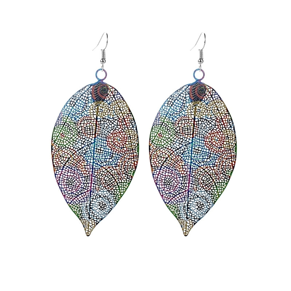 Fashion Women Colorful Printed Leaf Shape Dangle Hook Earrings Bouquet Jewelry Image 1