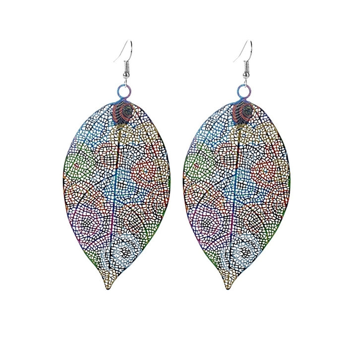 Fashion Women Colorful Printed Leaf Shape Dangle Hook Earrings Bouquet Jewelry Image 1