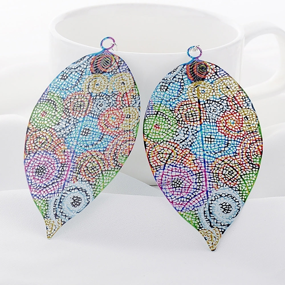 Fashion Women Colorful Printed Leaf Shape Dangle Hook Earrings Bouquet Jewelry Image 2