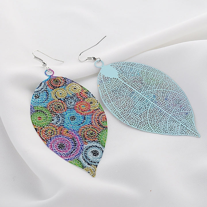 Fashion Women Colorful Printed Leaf Shape Dangle Hook Earrings Bouquet Jewelry Image 3