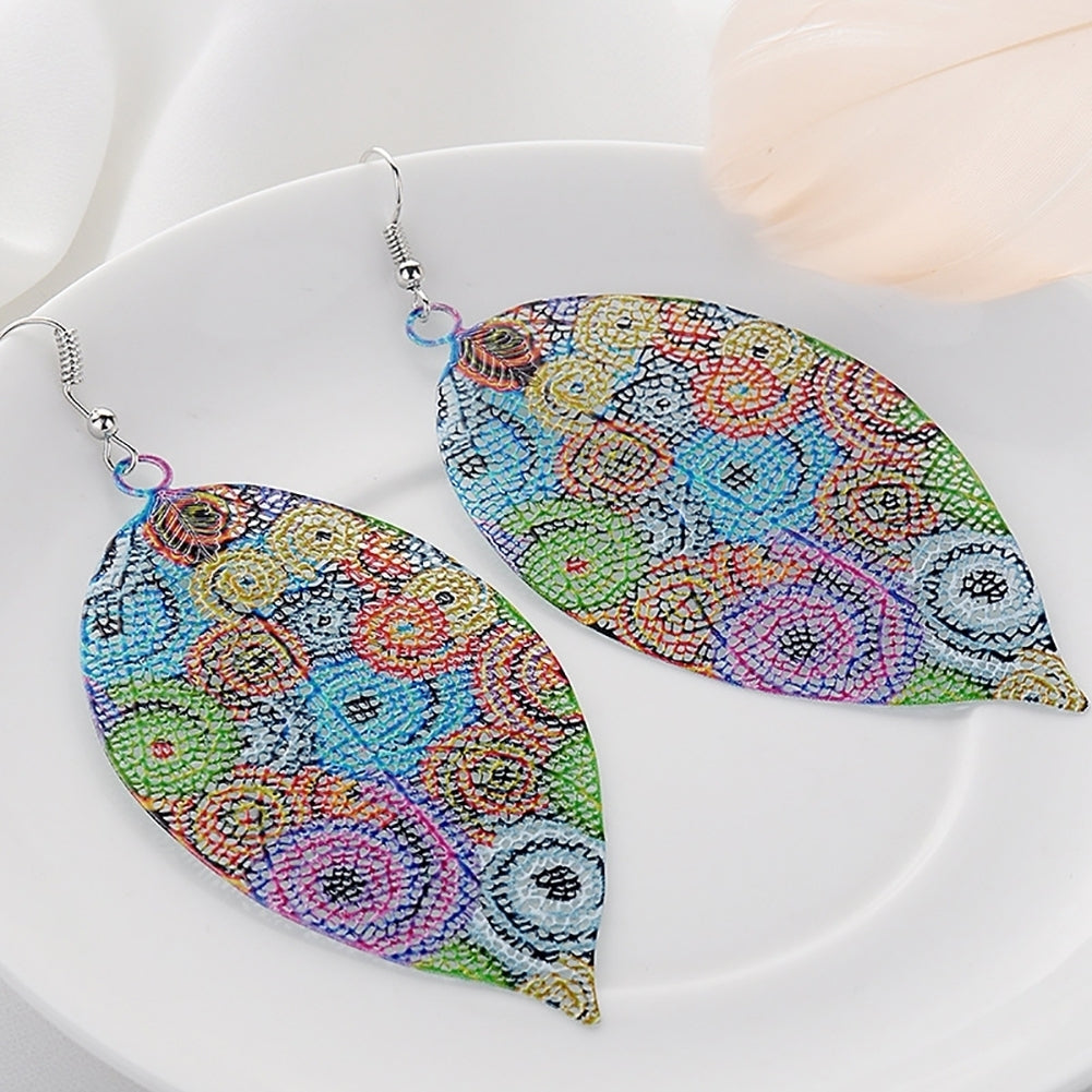 Fashion Women Colorful Printed Leaf Shape Dangle Hook Earrings Bouquet Jewelry Image 4