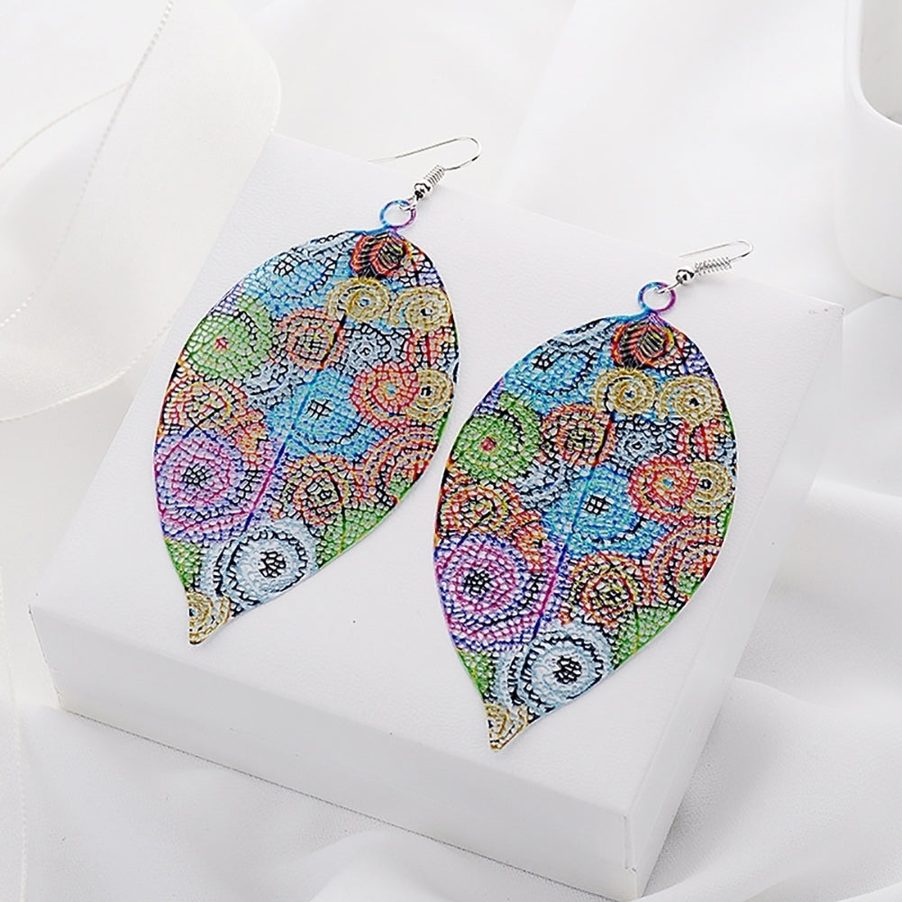 Fashion Women Colorful Printed Leaf Shape Dangle Hook Earrings Bouquet Jewelry Image 4