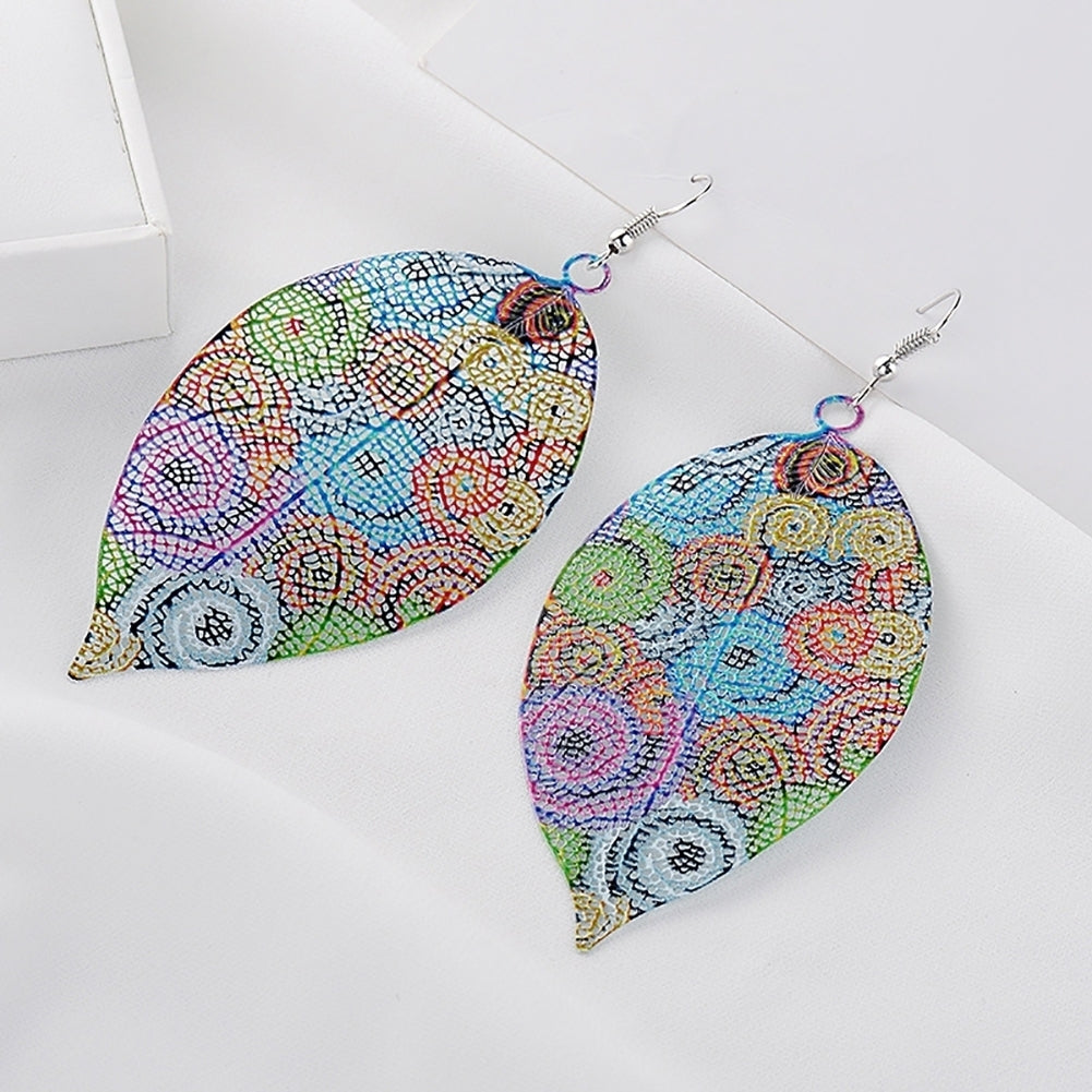 Fashion Women Colorful Printed Leaf Shape Dangle Hook Earrings Bouquet Jewelry Image 6