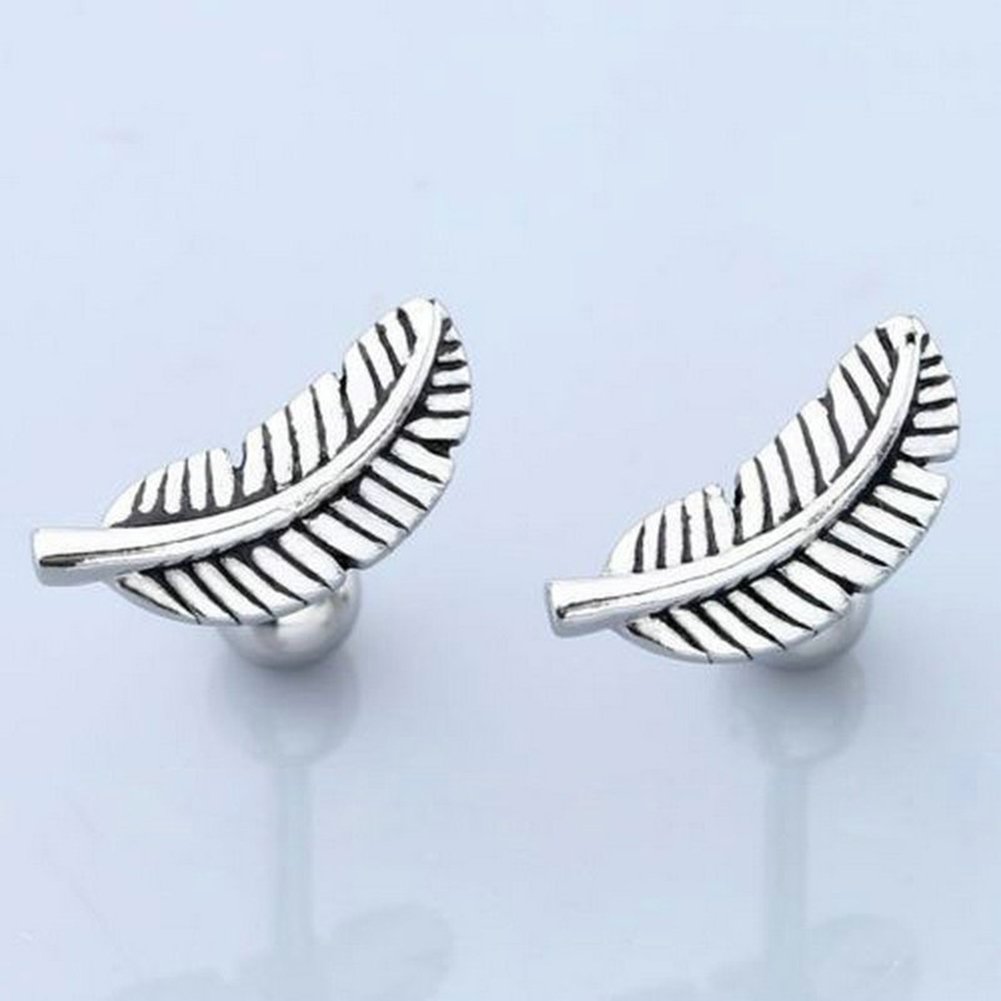 1 Pair Womens Feather Leaves Ear Studs Barbell Earrings Piercing Ball Earnuts Image 6