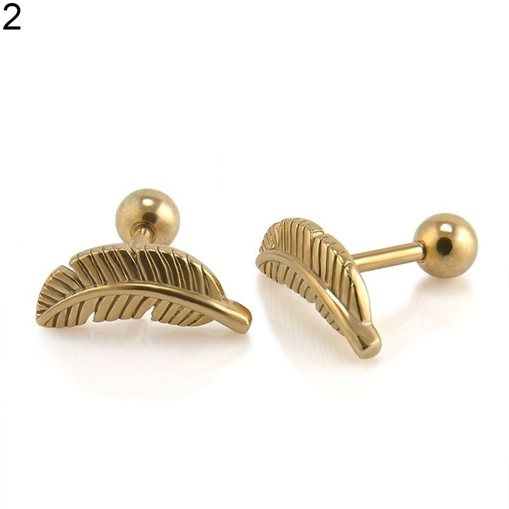 1 Pair Womens Feather Leaves Ear Studs Barbell Earrings Piercing Ball Earnuts Image 9