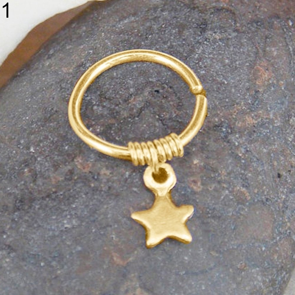 1 Pc Lady Copper Ring Alloy Star Pendant Cartilage Hoop Piercing Upper Ear Stud Image 2