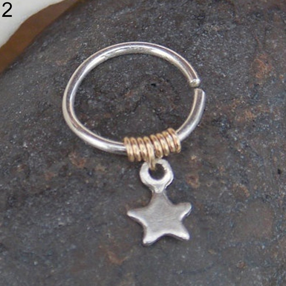 1 Pc Lady Copper Ring Alloy Star Pendant Cartilage Hoop Piercing Upper Ear Stud Image 3