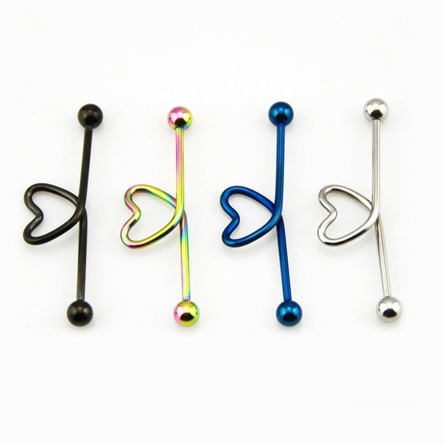 1Pc Unisex Stainless Steel Heart Shaped Cartilage Piercing Industrial Barbell Image 1