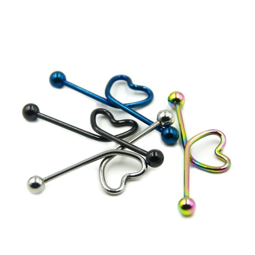 1Pc Unisex Stainless Steel Heart Shaped Cartilage Piercing Industrial Barbell Image 2