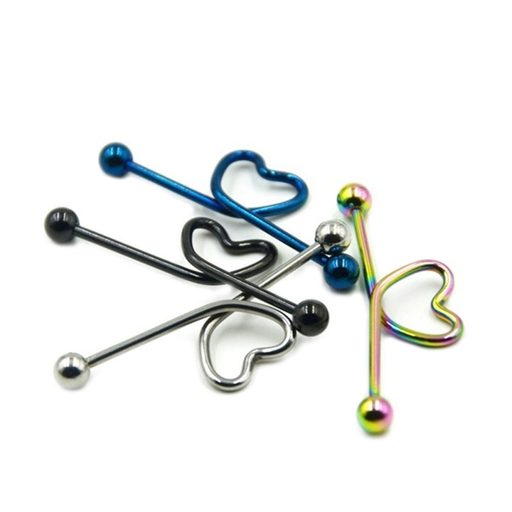 1Pc Unisex Stainless Steel Heart Shaped Cartilage Piercing Industrial Barbell Image 2