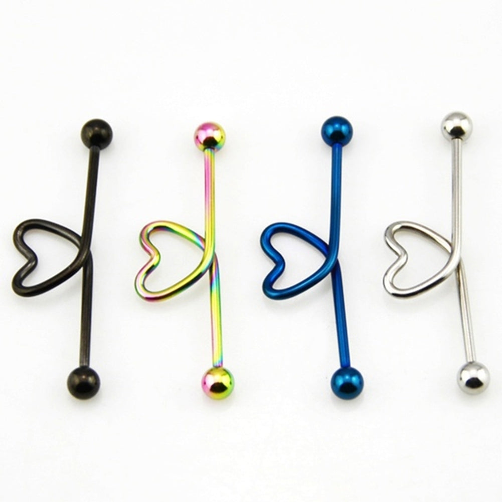 1Pc Unisex Stainless Steel Heart Shaped Cartilage Piercing Industrial Barbell Image 4