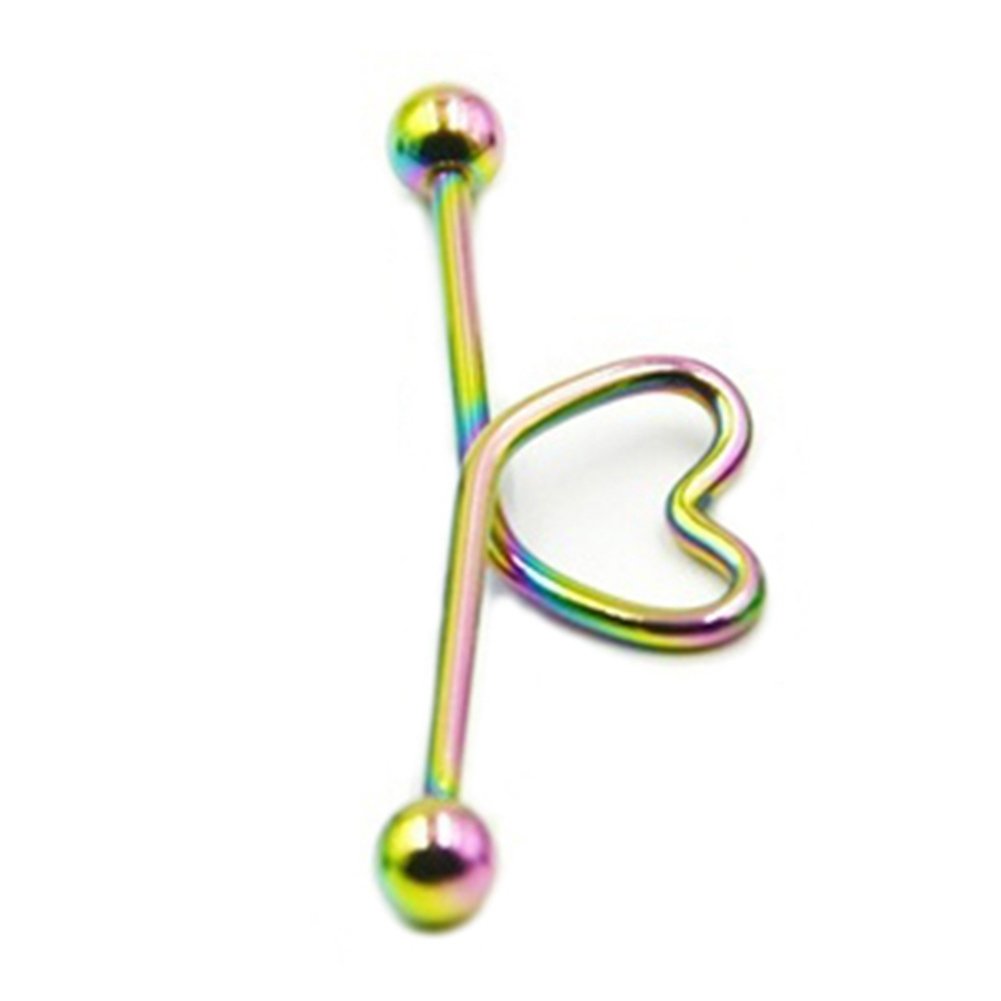 1Pc Unisex Stainless Steel Heart Shaped Cartilage Piercing Industrial Barbell Image 7