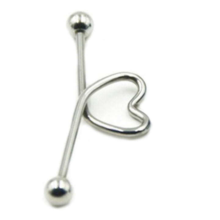 1Pc Unisex Stainless Steel Heart Shaped Cartilage Piercing Industrial Barbell Image 8