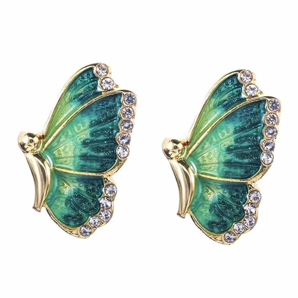 Fashion Women Colorful Butterfly Rhinestone Enamel Charm Stud Earrings Jewelry Image 2