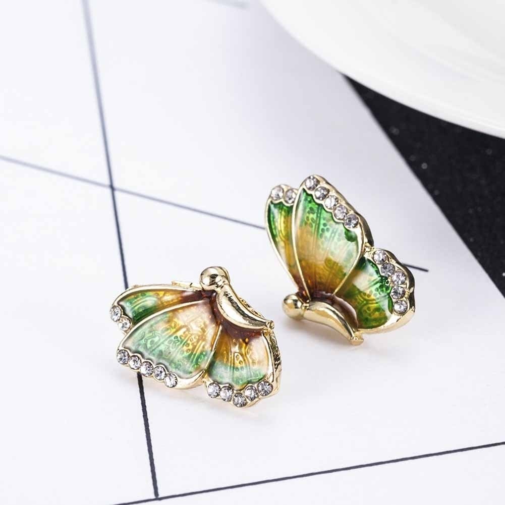 Fashion Women Colorful Butterfly Rhinestone Enamel Charm Stud Earrings Jewelry Image 7