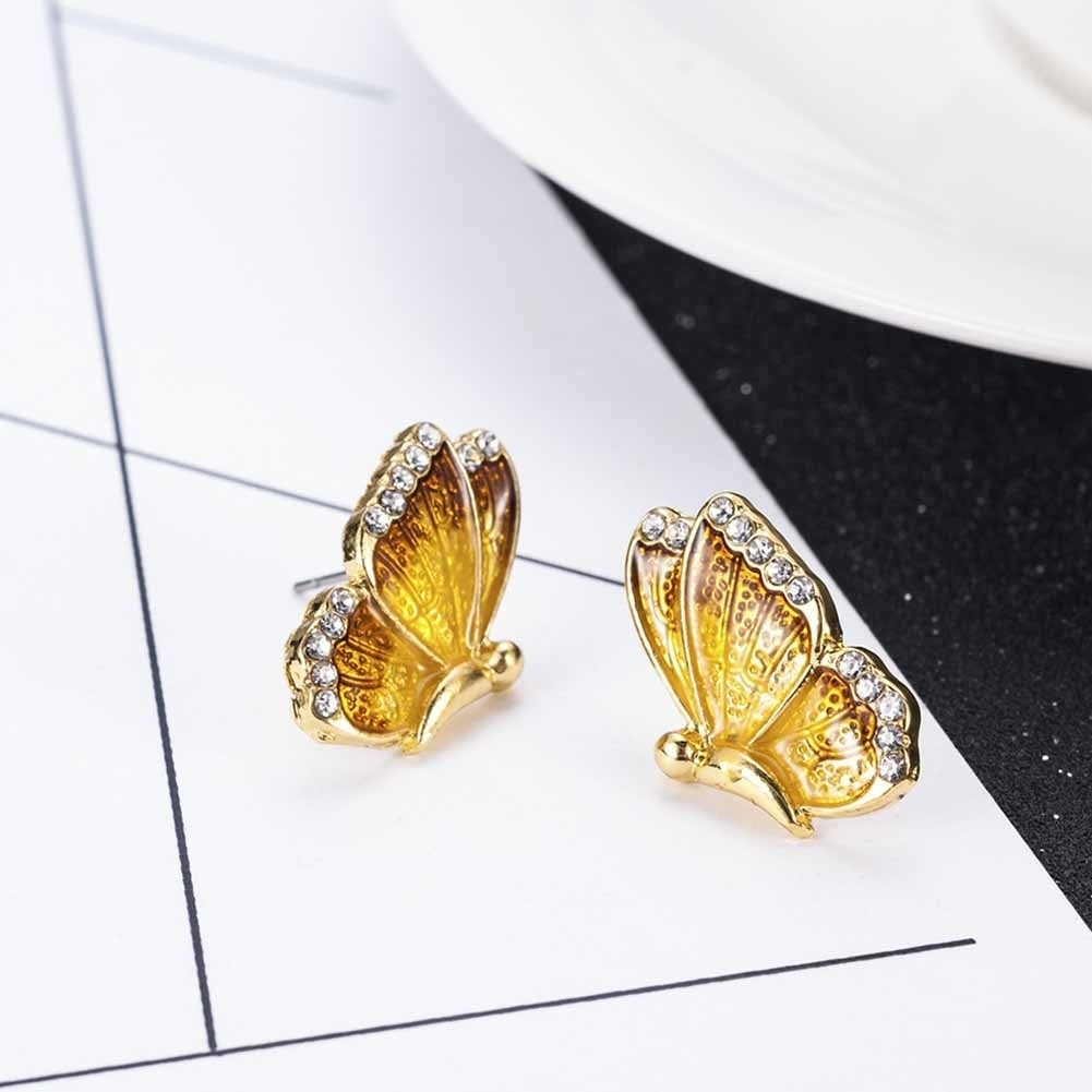 Fashion Women Colorful Butterfly Rhinestone Enamel Charm Stud Earrings Jewelry Image 8