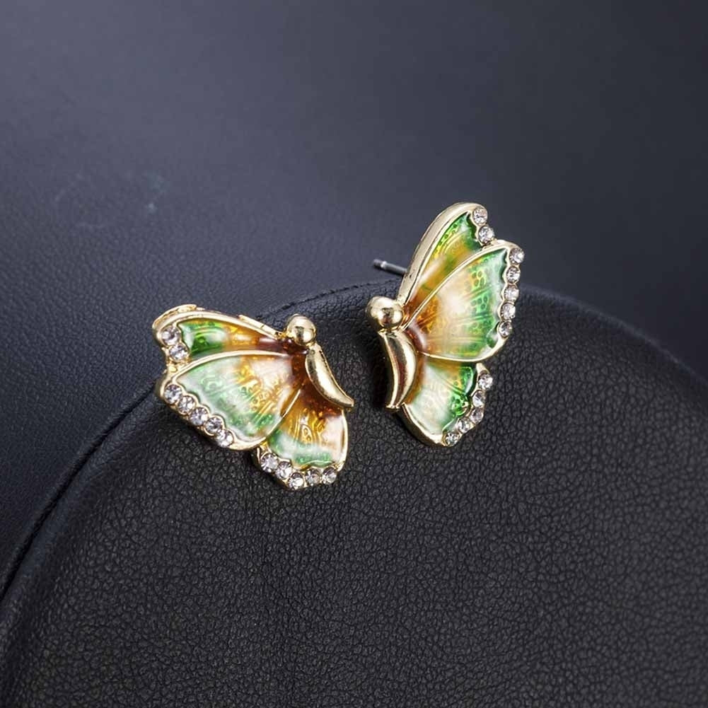 Fashion Women Colorful Butterfly Rhinestone Enamel Charm Stud Earrings Jewelry Image 11