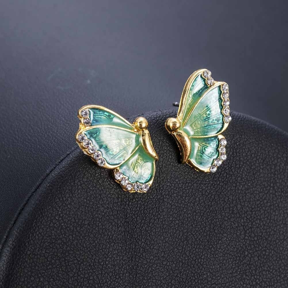 Fashion Women Colorful Butterfly Rhinestone Enamel Charm Stud Earrings Jewelry Image 12