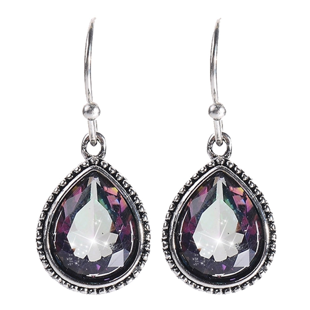 Retro Rainbow Rhinestone Water Drop Pendant Women Hook Earrings Jewelry Gift Image 1