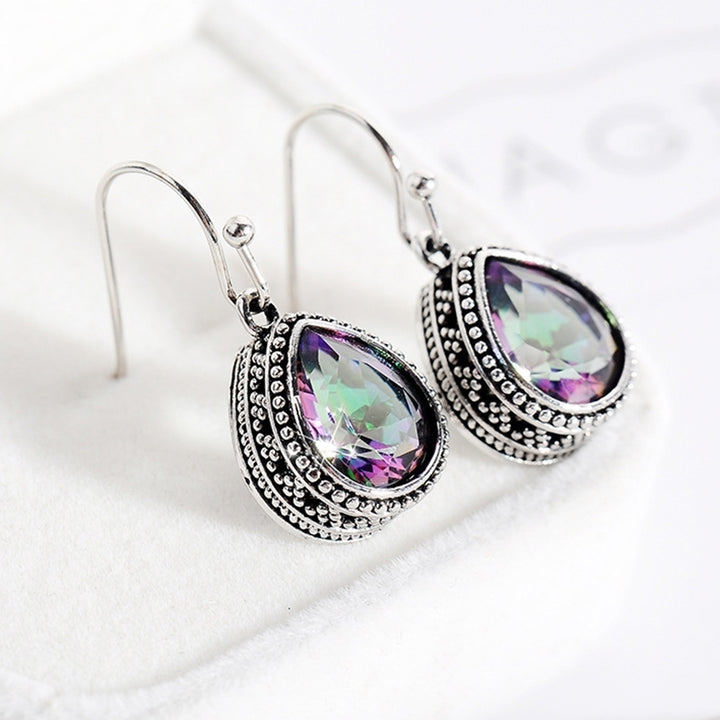 Retro Rainbow Rhinestone Water Drop Pendant Women Hook Earrings Jewelry Gift Image 3