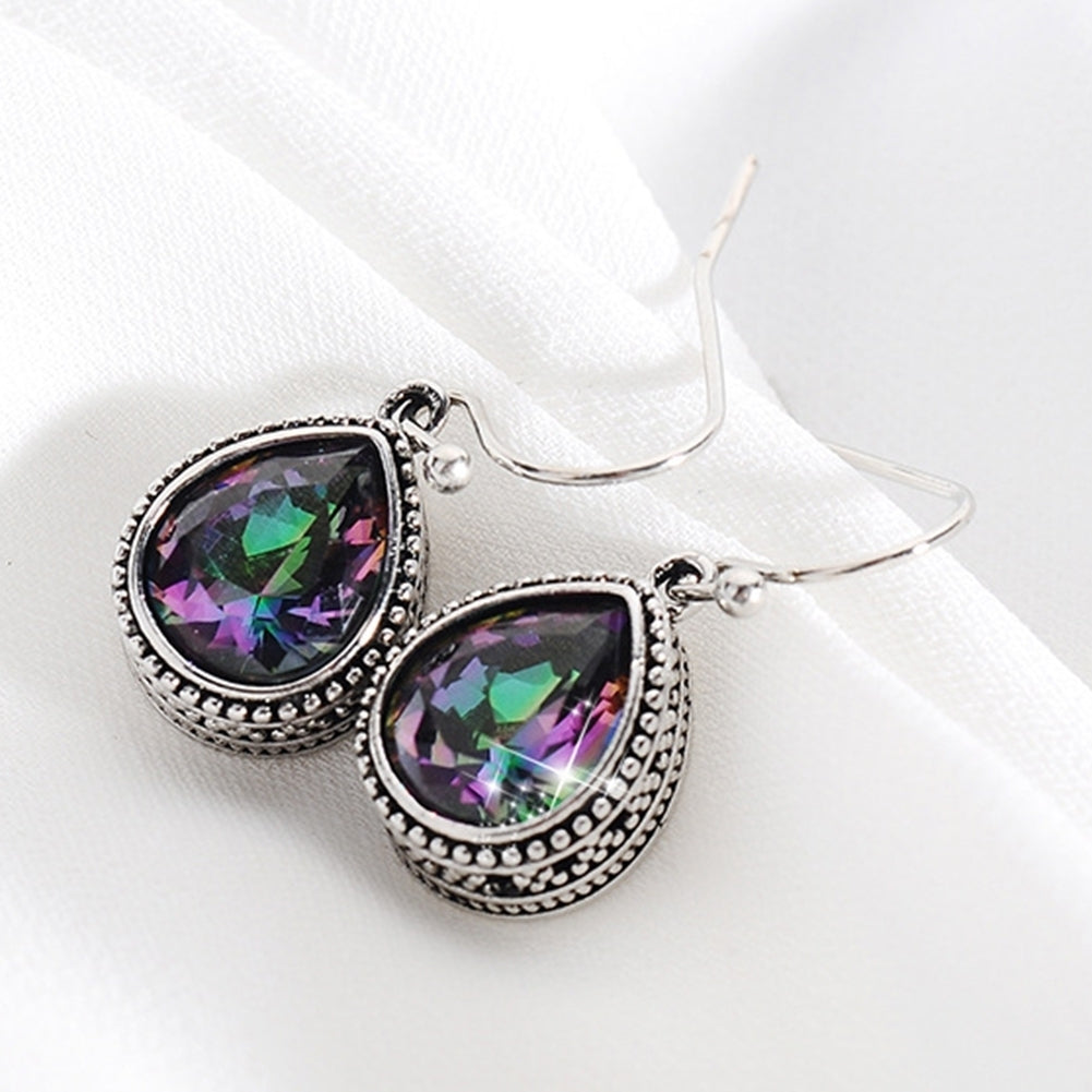 Retro Rainbow Rhinestone Water Drop Pendant Women Hook Earrings Jewelry Gift Image 4