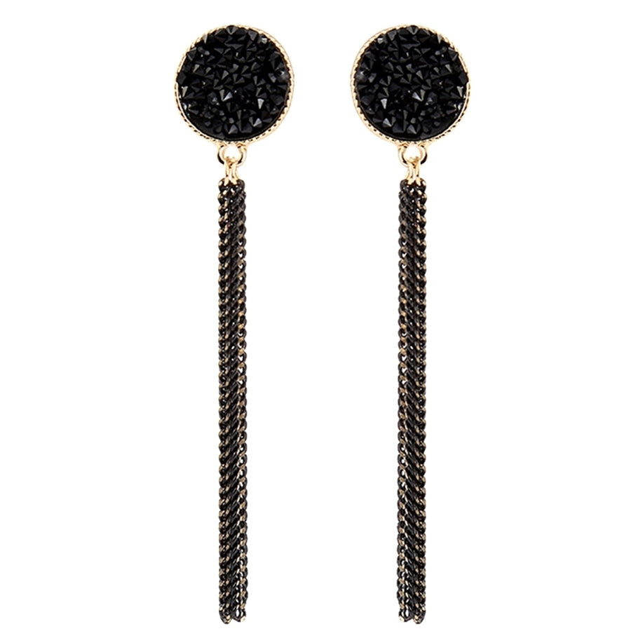 Fashion Women Rhinestone Inlaid Round Tassel Long Dangle Stud Earrings Jewelry Image 1