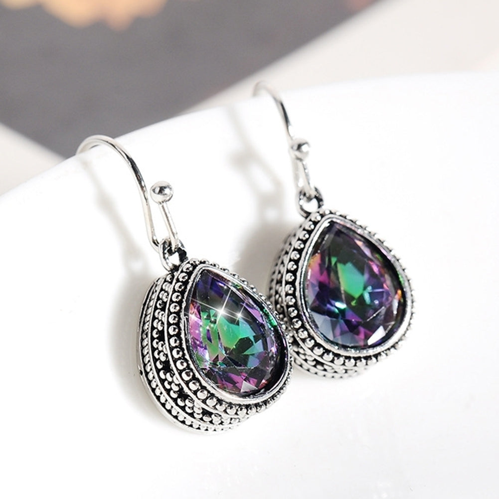 Retro Rainbow Rhinestone Water Drop Pendant Women Hook Earrings Jewelry Gift Image 4