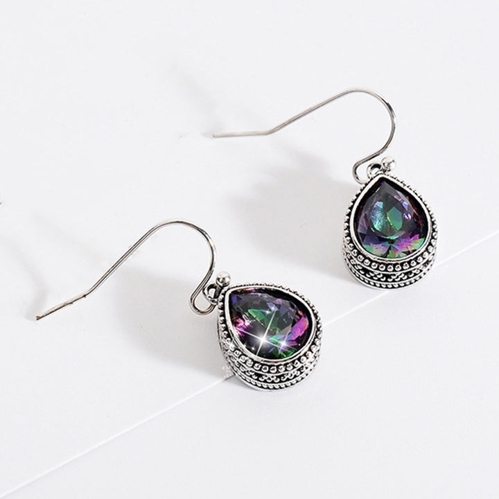 Retro Rainbow Rhinestone Water Drop Pendant Women Hook Earrings Jewelry Gift Image 6