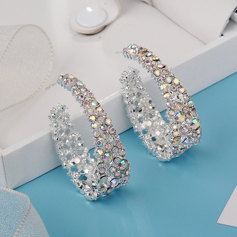 Luxury U Shape Full Rhinestone Inlaid Women Party Stud Earrings Jewelry Gift Image 2