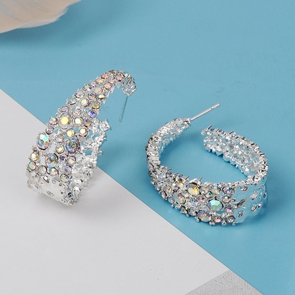 Luxury U Shape Full Rhinestone Inlaid Women Party Stud Earrings Jewelry Gift Image 3